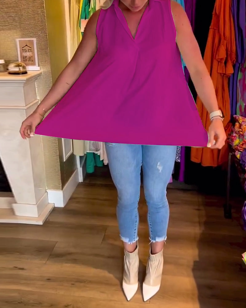 Laluna® | Top sans manches avec volants et col revers