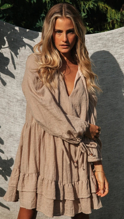 Robe courte à manches longues hippie