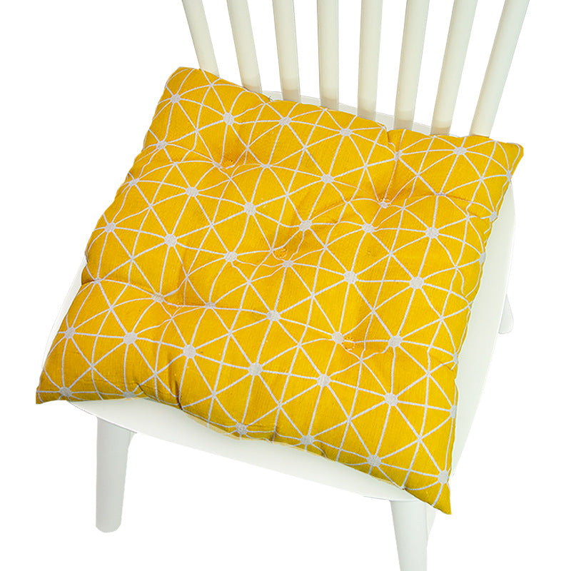 Coussin de chaise rond à cinq cercles en polyester imprimé lin et coton, pour baie vitrée.
