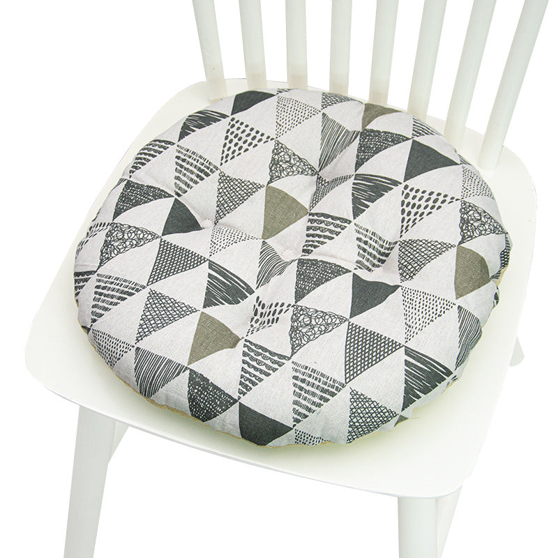 Coussin de chaise rond à cinq cercles en polyester imprimé lin et coton, pour baie vitrée.