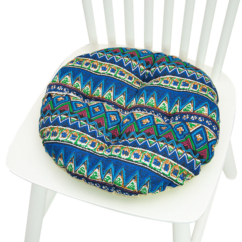 Coussin de chaise rond à cinq cercles en polyester imprimé lin et coton, pour baie vitrée.