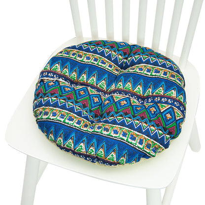 Coussin de chaise rond à cinq cercles en polyester imprimé lin et coton, pour baie vitrée.