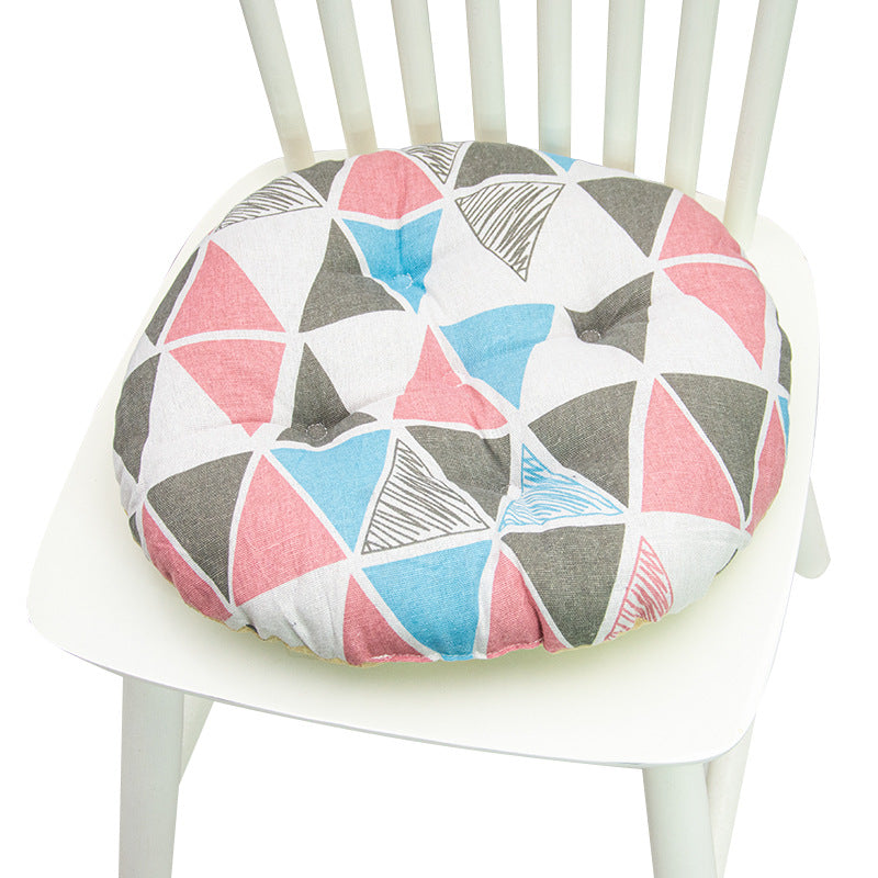 Coussin de chaise rond à cinq cercles en polyester imprimé lin et coton, pour baie vitrée.