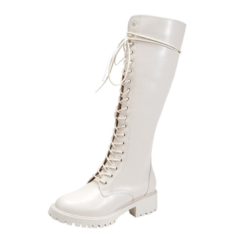 Bottes hautes à lacets Crème