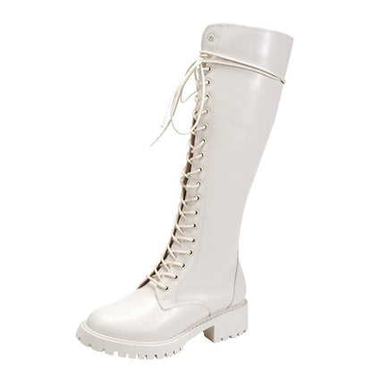 Bottes hautes à lacets Crème