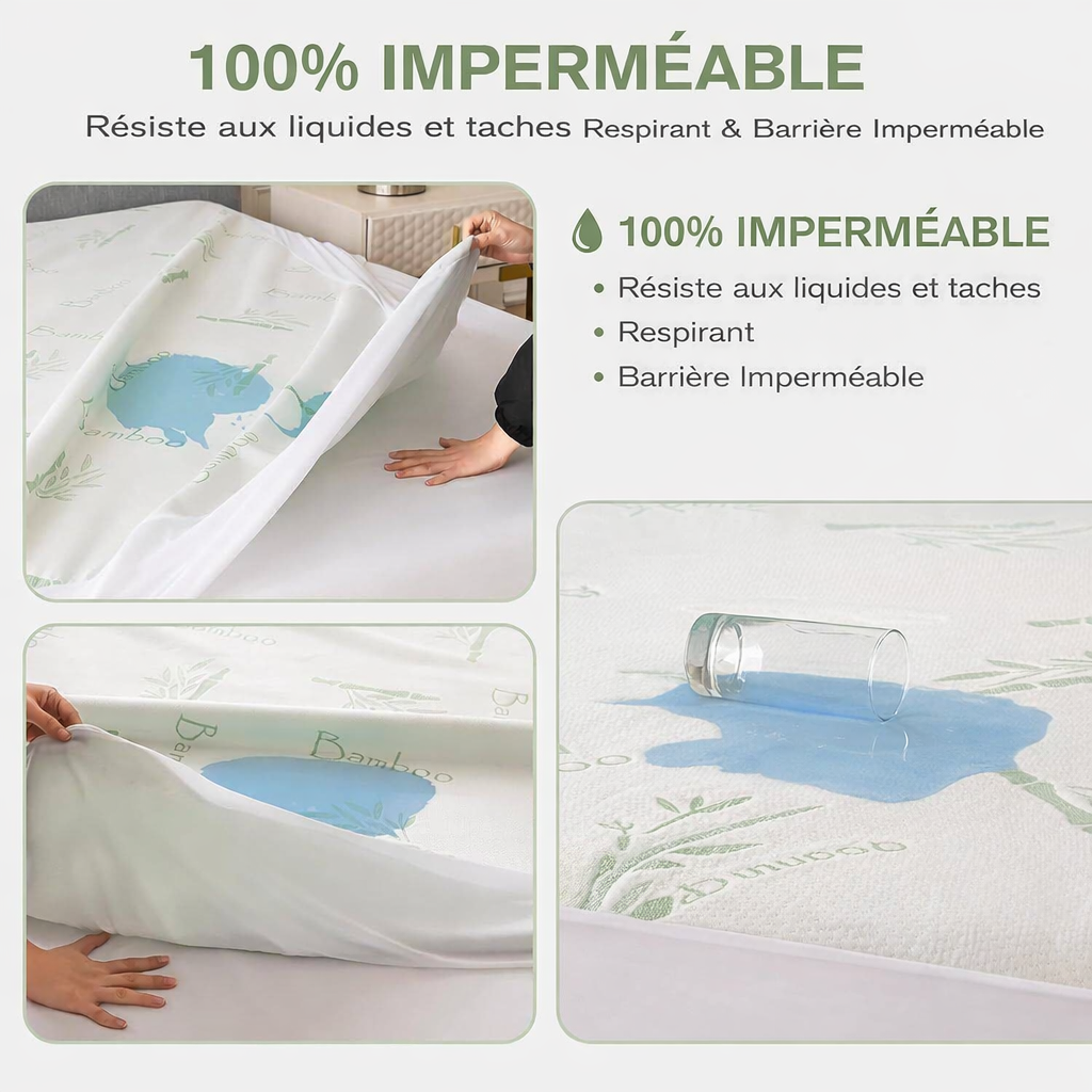 Protège-matelas imperméable en bambou, entièrement ajusté, pour matelas simple, double, queen ou king size