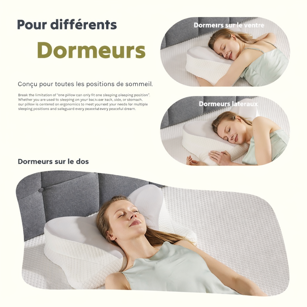 Oreiller cervical, oreiller ergonomique rafraîchissant en mousse à mémoire de forme, oreiller orthopédique à double hauteur avec soutien latéral