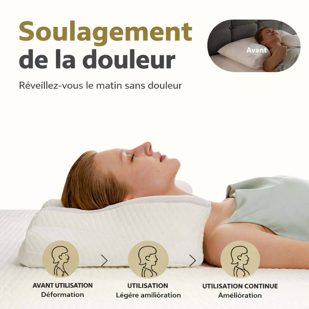 Oreiller cervical, oreiller ergonomique rafraîchissant en mousse à mémoire de forme, oreiller orthopédique à double hauteur avec soutien latéral