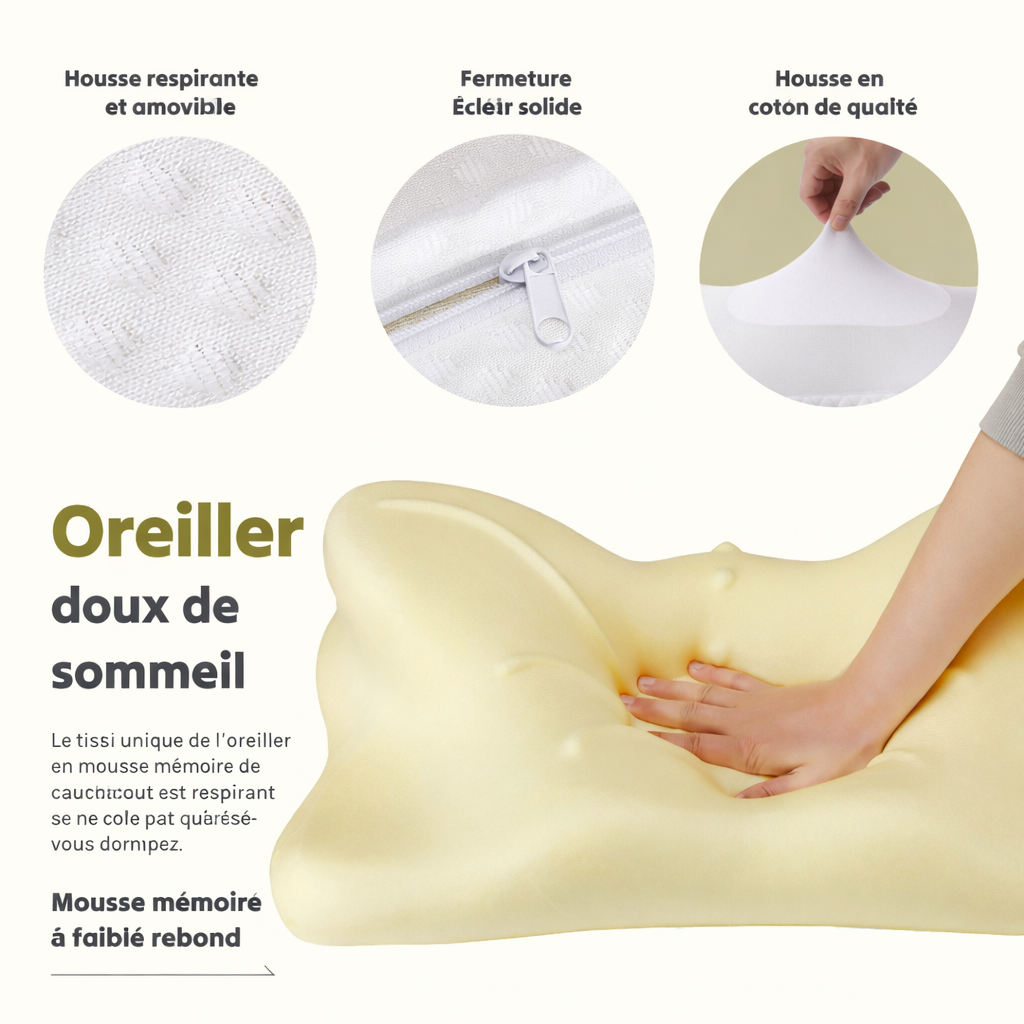 Oreiller cervical, oreiller ergonomique rafraîchissant en mousse à mémoire de forme, oreiller orthopédique à double hauteur avec soutien latéral