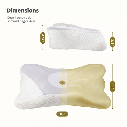 Oreiller cervical, oreiller ergonomique rafraîchissant en mousse à mémoire de forme, oreiller orthopédique à double hauteur avec soutien latéral