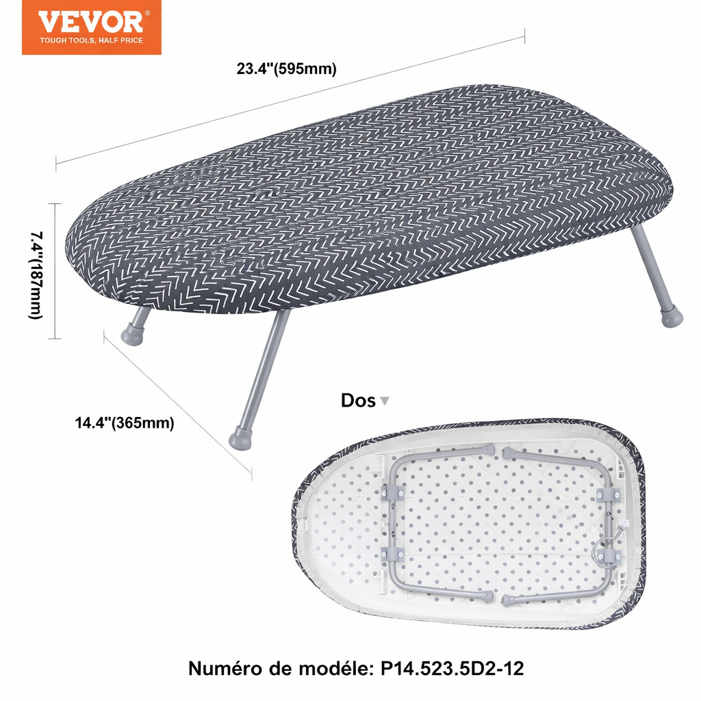 Table à repasser de table VEVOR 23,4 x 14,4 cm, petite table à repasser avec housse résistante à la chaleur et housse en coton, mini table à repasser avec couche de coton aiguilleté de 7 mm d'épaisseur, idéale pour les petits espaces et les voyages.