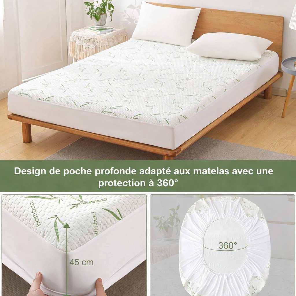 Protège-matelas imperméable en bambou, entièrement ajusté, pour matelas simple, double, queen ou king size