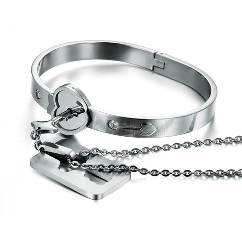 Bracelet et collier de couple - Cadenas cœur