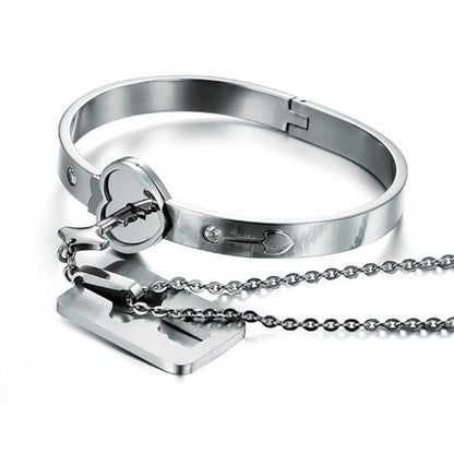 Bracelet et collier de couple - Cadenas cœur