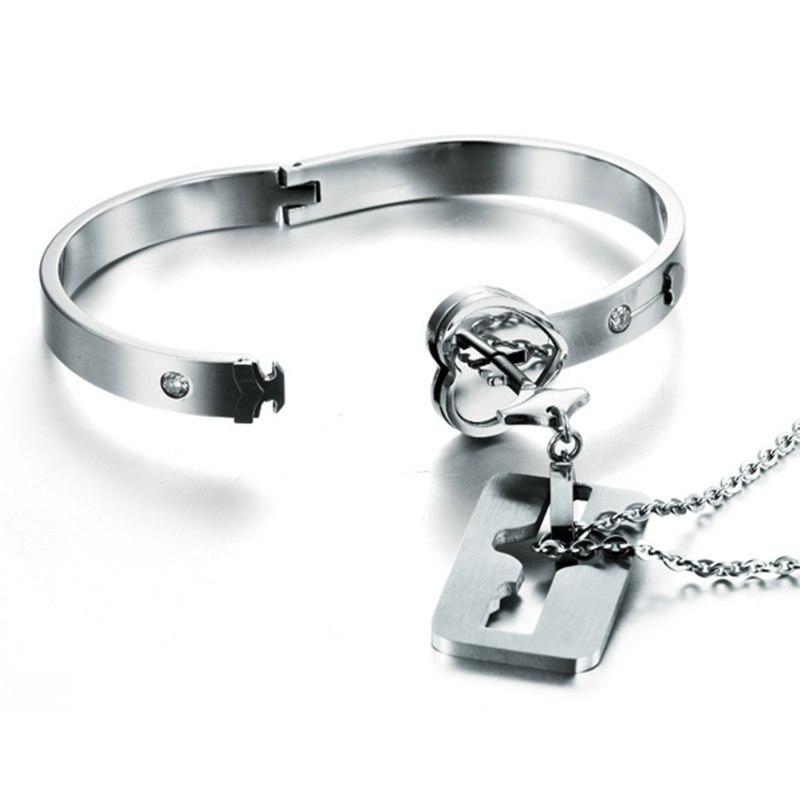 Bracelet et collier de couple - Cadenas cœur