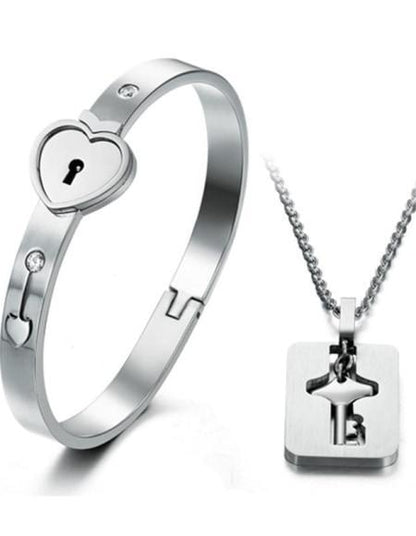 Bracelet et collier de couple - Cadenas cœur