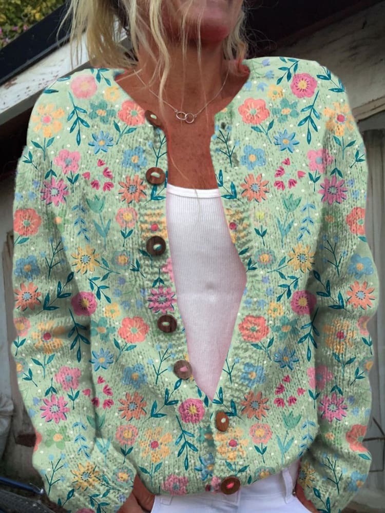 Cardigan à imprimé de fleurs sauvages d'été avec boutons