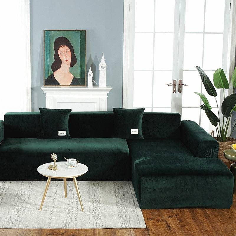 Housse de Canapé d'Angle <br/> Velours - Vert Foncé