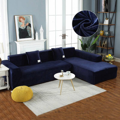 Housse de Canapé d'Angle <br/> Velours - Bleu Marine