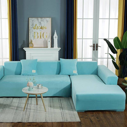 Housse de Canapé d'Angle <br/> Velours - Bleu Ciel