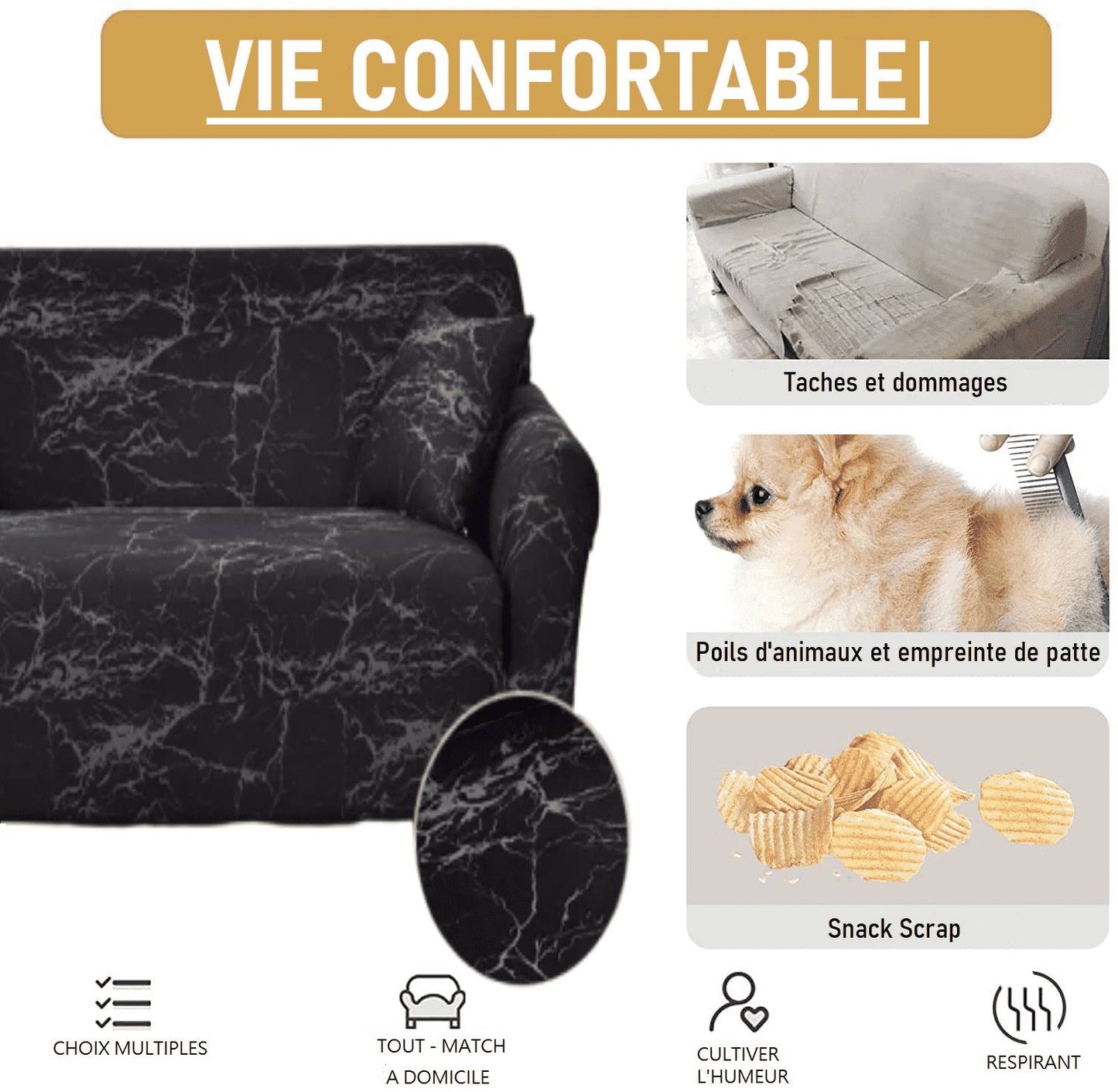 Housse de Canapé avec Tête Appui Amovible - Motifs Géométrique & Moderne