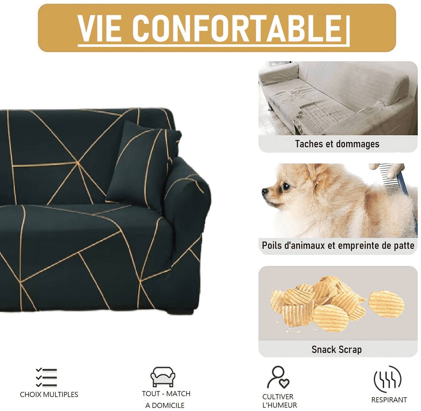 Housse de Canapé avec Appui Tête Amovible - Protection Optimale