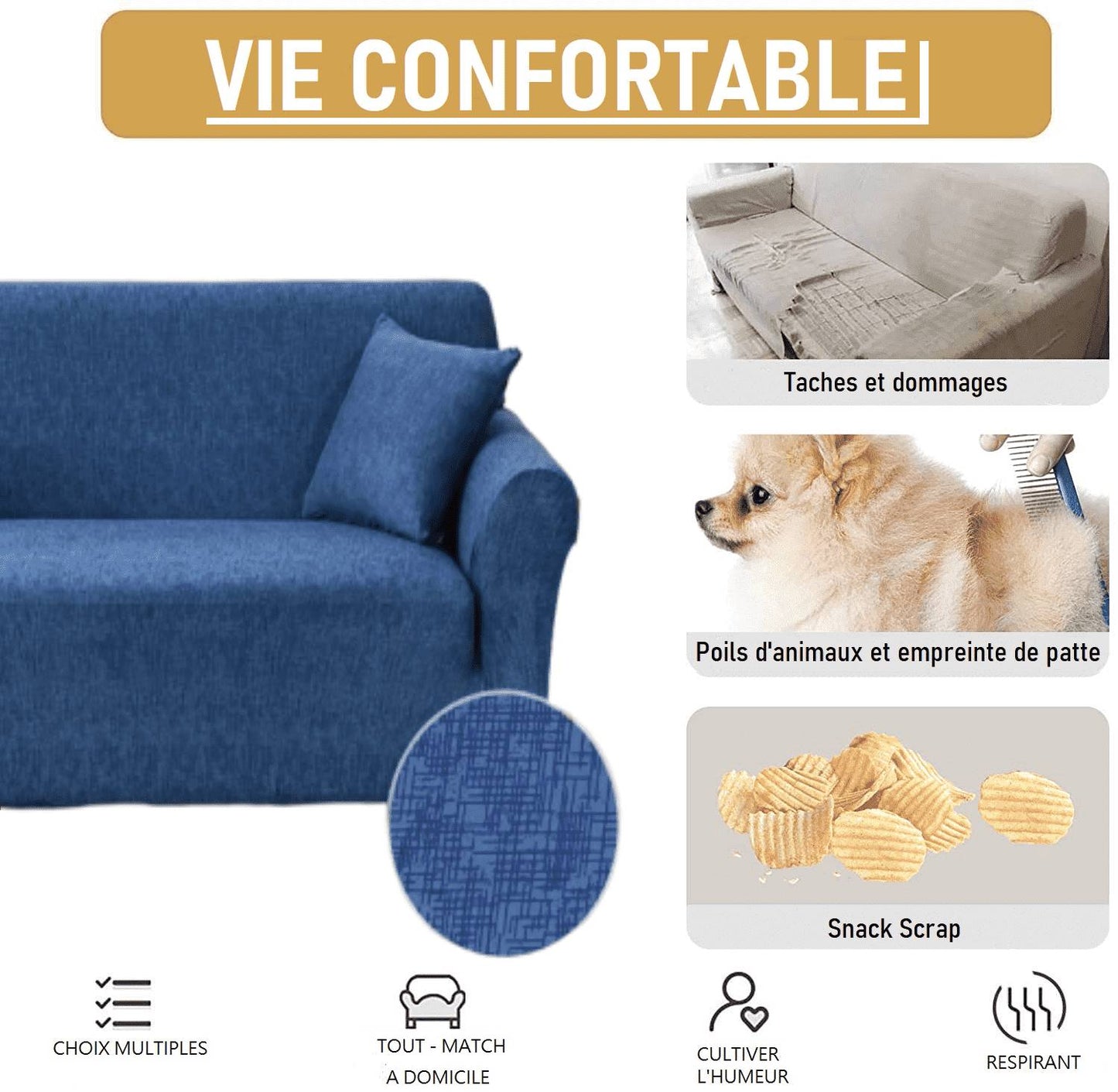 Housse de Canapé avec Appui Tête Amovible - Doux & Extensible
