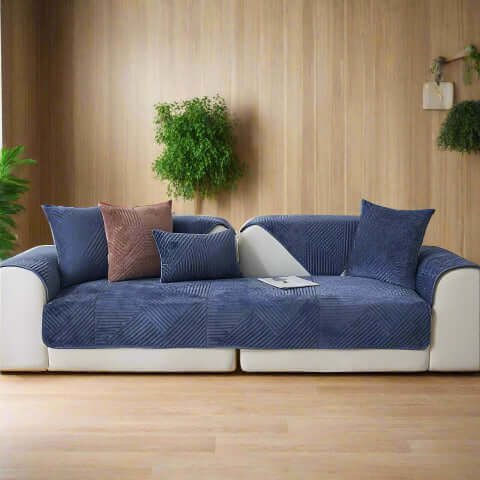 Housse de Fauteuil et Canapé Matelassée Bleu Marine – Élégance Intemporelle et Protection Antidérapante
