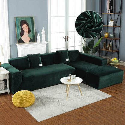 Housse de Canapé d'Angle <br/> Velours - Vert Foncé