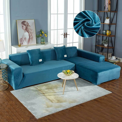 Housse de Canapé d'Angle <br/> Velours - Bleu Royal
