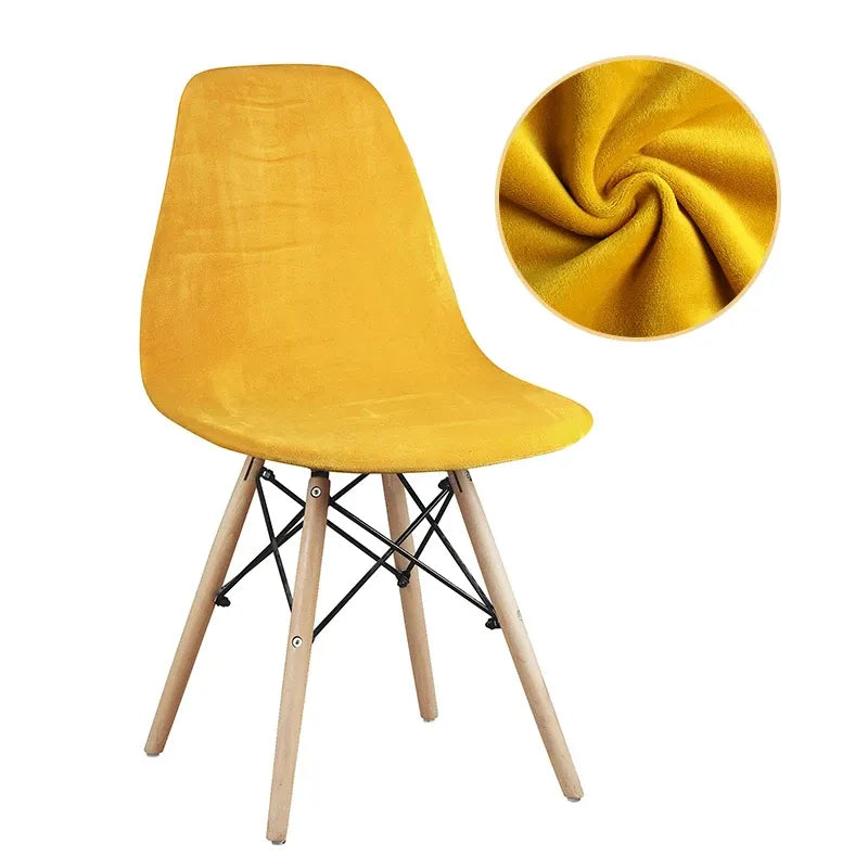 Housse de Chaise Scandinave en Velours Jaune