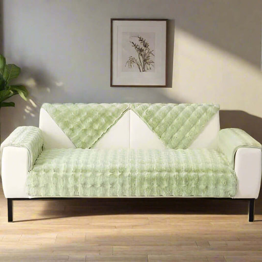 Housse de Canapé Ultra Douce en Fausse Fourrure - Vert Menthe