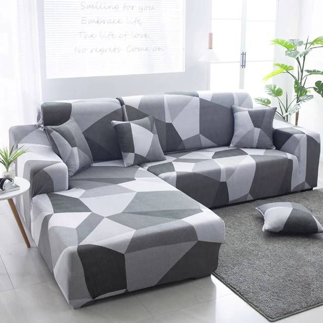 Housse Canapé d'Angle Universelle à Motifs Géométrique - Tissu Extensible