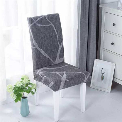 Housse de Chaise Extensible Grise à Motifs Blancs - Design Élégant & Universel