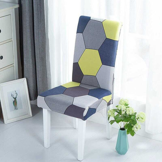 Housse de Chaise Extensible à Motifs Géométrique - Style Scandinave Gris Jaune