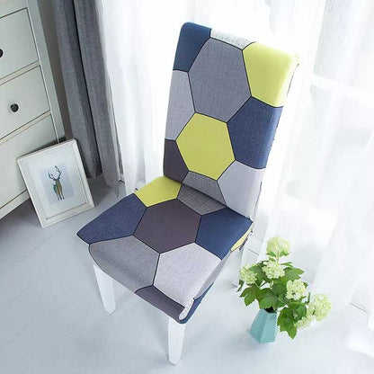 Housse de Chaise Extensible à Motifs Géométrique - Style Scandinave Gris Jaune