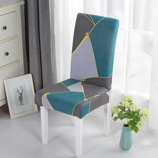 Housse de Chaise Extensible à Motifs Modernes - Style Scandinave Bleu Gris