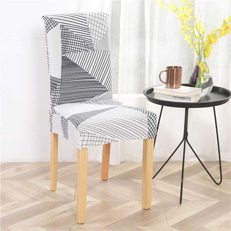 Housse de Chaise Extensible Noire & Blanche - Motif Graphique Moderne pour Salle à Manger