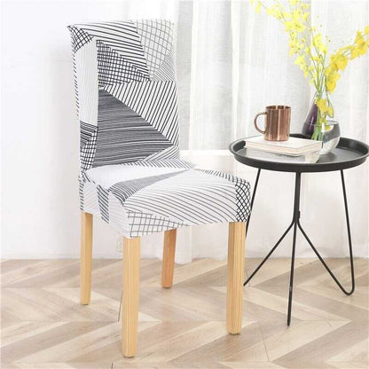 Housse de Chaise Extensible Noire & Blanche - Motif Graphique Moderne pour Salle à Manger