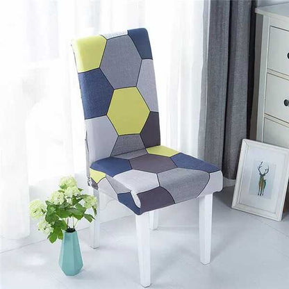 Housse de Chaise Extensible à Motifs Géométrique - Style Scandinave Gris Jaune