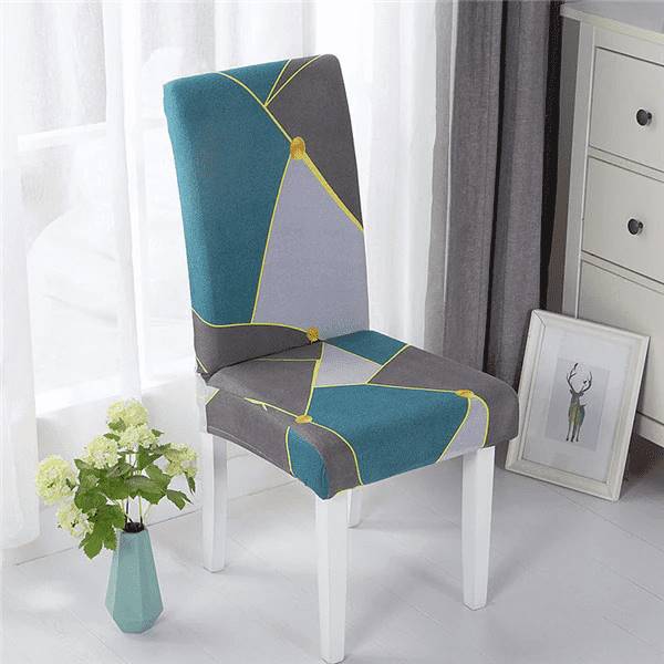 Housse de Chaise Extensible à Motifs Modernes - Style Scandinave Bleu Gris