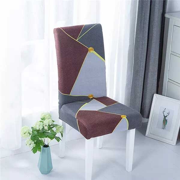 Housse de Chaise Extensible à Motifs Modernes - Style Scandinave Gris Marron