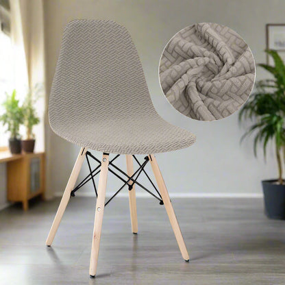 Housse de Chaise Scandinave en Tissu Extensible et Doux - Beige