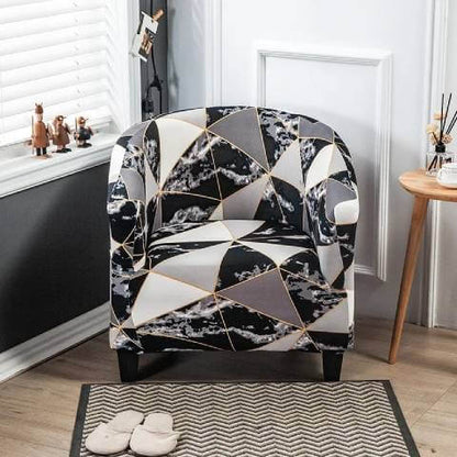 Housse de Fauteuil Club Extensible - Design Géométrique Noir & Marbre Or