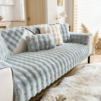 Housse de Canapé Ultra Douce en Fausse Fourrure - Gris