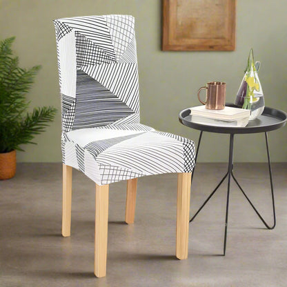 Housse de Chaise Extensible Noire & Blanche - Motif Graphique Moderne pour Salle à Manger