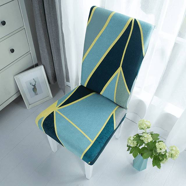 Housse de Chaise Extensible à Motifs Modernes - Style Scandinave Bleu Vert