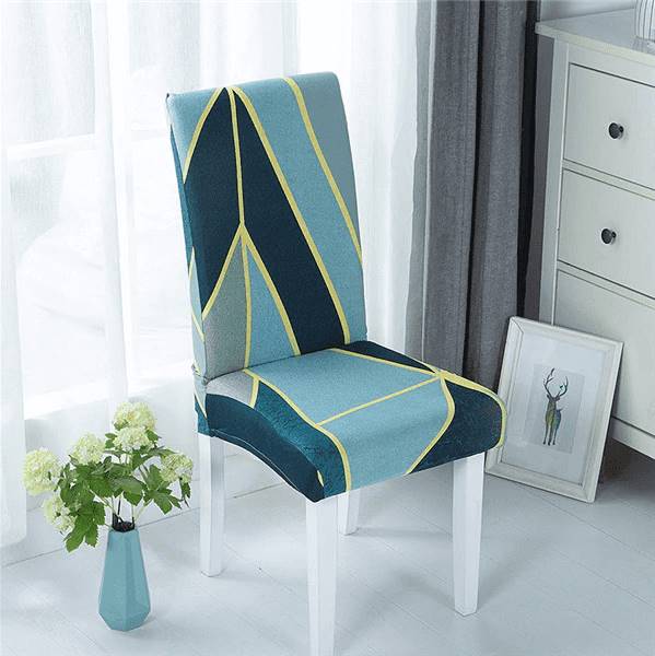 Housse de Chaise Extensible à Motifs Modernes - Style Scandinave Bleu Vert