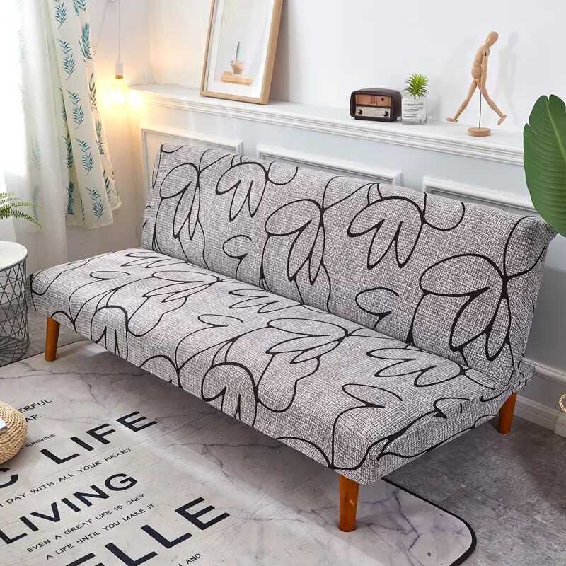 Housse de Clic Clac Extensible à Motifs Feuilles Noires  - Style Moderne Gris Clair
