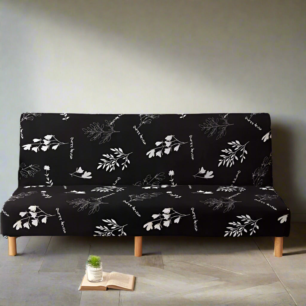 Housse Clic Clac à Motifs Floraux Noirs et Blancs - Élégance et Protection pour Canapé-Lit
